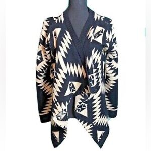 Kadence Boho Black and Cream Geometric Southwest Cowgirl Sweater